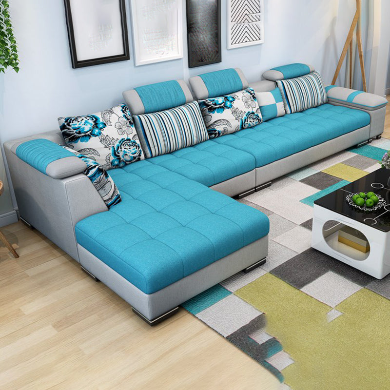 135.82" D x 70.86" W x 33.46" H Pillow Top Arm Sectional Adjustable Pillowed Back Cushions Light Blue-Grey Clearhalo 'furn' 'furn_sectionals' 'Furniture' 'furniture_sectionals' 'kitchen' 'kitchen_sectionals' 'Living Room Furniture' 'Sectionals' 4821379