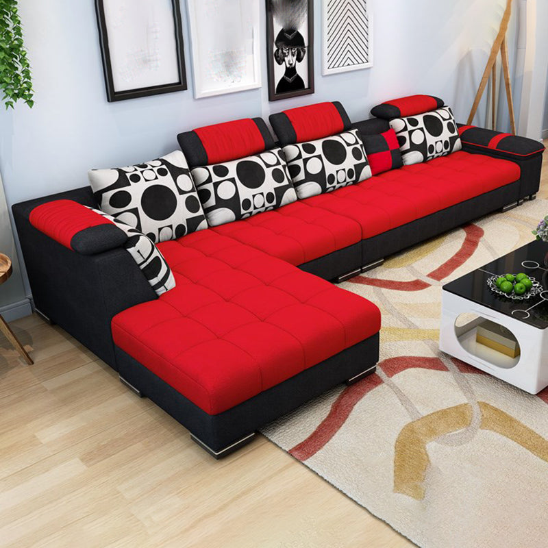 135.82" D x 70.86" W x 33.46" H Pillow Top Arm Sectional Adjustable Pillowed Back Cushions Black-Red Clearhalo 'furn' 'furn_sectionals' 'Furniture' 'furniture_sectionals' 'kitchen' 'kitchen_sectionals' 'Living Room Furniture' 'Sectionals' 4821384