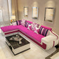 4-seater Recessed Arm Pillowed Back Cushions Sectional Sofa with Chaise Pink Clearhalo 'furn' 'furn_sectionals' 'Furniture' 'furniture_sectionals' 'kitchen' 'kitchen_sectionals' 'Living Room Furniture' 'Sectionals' 4821419