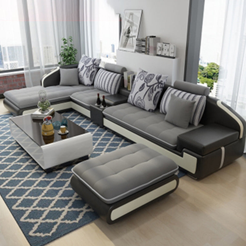 4-seater Recessed Arm Pillowed Back Cushions Sectional Sofa with Chaise Dark Gray Clearhalo 'furn' 'furn_sectionals' 'Furniture' 'furniture_sectionals' 'kitchen' 'kitchen_sectionals' 'Living Room Furniture' 'Sectionals' 4821422