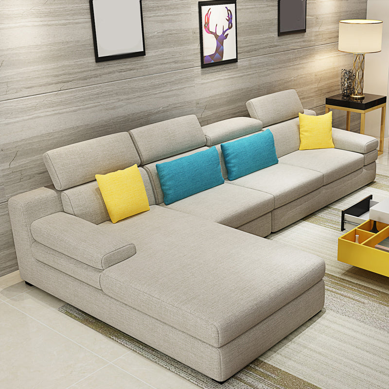 Contemporary High Back Sectionals 35.43"High 5-Seat Square Arm Sofa for Apartment Beige Clearhalo 'furn' 'furn_sectionals' 'Furniture' 'furniture_sectionals' 'kitchen' 'kitchen_sectionals' 'Living Room Furniture' 'Sectionals' 4821448