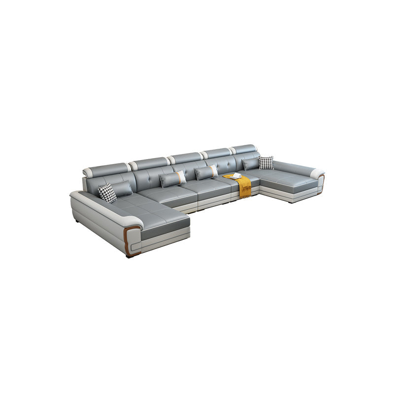 31.49" H Sectionals with Adjustable Bolster Pillows Faux Leather/Fabric Sectionals Gray-White Clearhalo 'furn' 'furn_sectionals' 'Furniture' 'furniture_sectionals' 'kitchen' 'kitchen_sectionals' 'Living Room Furniture' 'Sectionals' 4821464