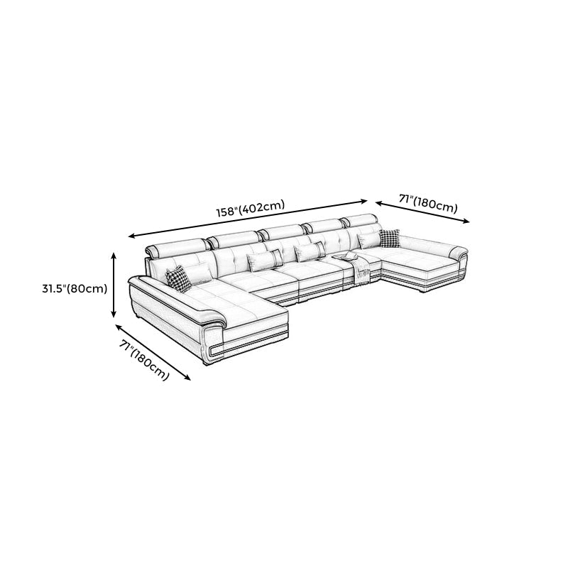 31.49" H Sectionals with Adjustable Bolster Pillows Faux Leather/Fabric Sectionals Clearhalo 'furn' 'furn_sectionals' 'Furniture' 'furniture_sectionals' 'kitchen' 'kitchen_sectionals' 'Living Room Furniture' 'Sectionals' 4821476