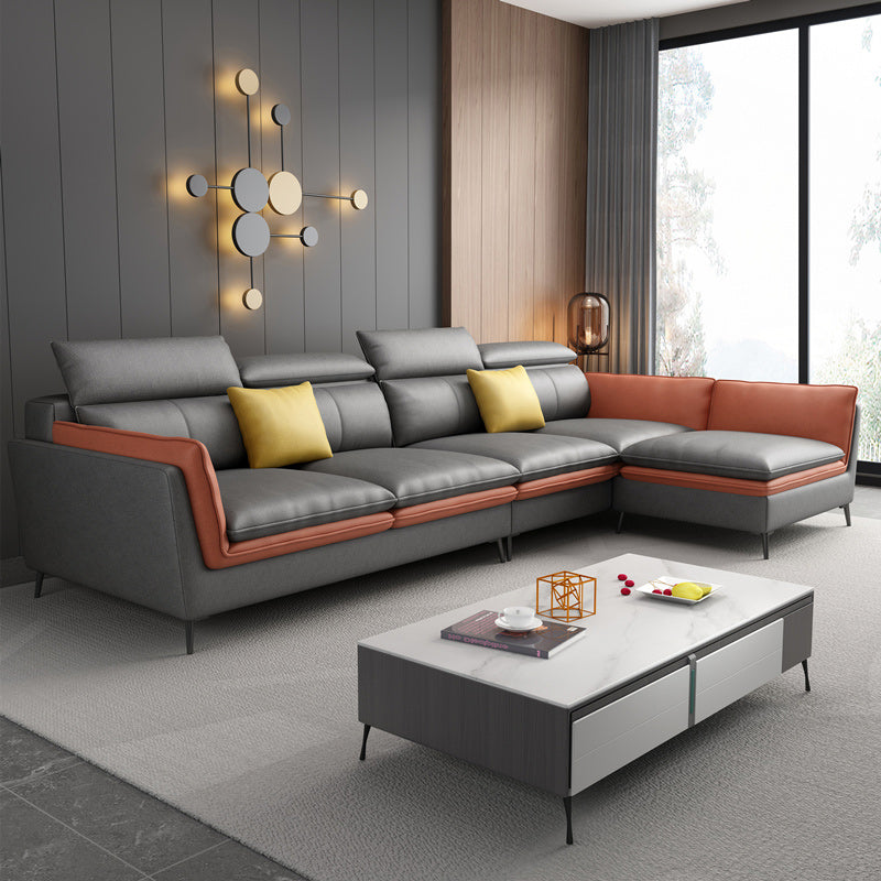 133.86" W √ó 70.87" D √ó 37.40" H L-Shape Faux Leather High Back Flared Arm Sectional Clearhalo 'furn' 'furn_sectionals' 'Furniture' 'furniture_sectionals' 'kitchen' 'kitchen_sectionals' 'Living Room Furniture' 'Sectionals' 4821477