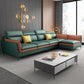 133.86" W √ó 70.87" D √ó 37.40" H L-Shape Faux Leather High Back Flared Arm Sectional Green Clearhalo 'furn' 'furn_sectionals' 'Furniture' 'furniture_sectionals' 'kitchen' 'kitchen_sectionals' 'Living Room Furniture' 'Sectionals' 4821479