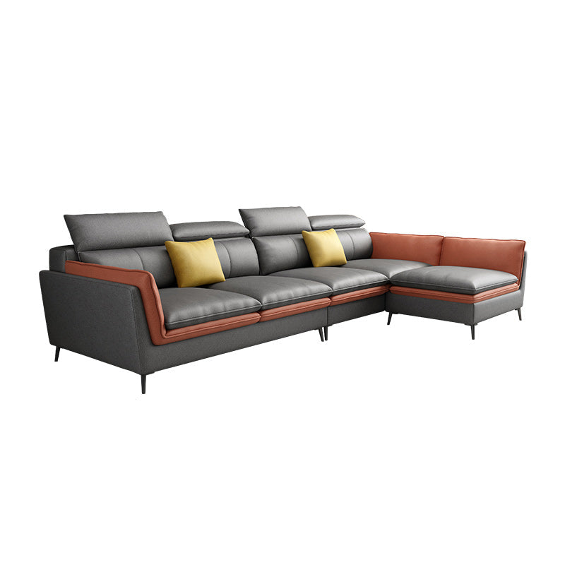 133.86" W √ó 70.87" D √ó 37.40" H L-Shape Faux Leather High Back Flared Arm Sectional Grey Clearhalo 'furn' 'furn_sectionals' 'Furniture' 'furniture_sectionals' 'kitchen' 'kitchen_sectionals' 'Living Room Furniture' 'Sectionals' 4821481