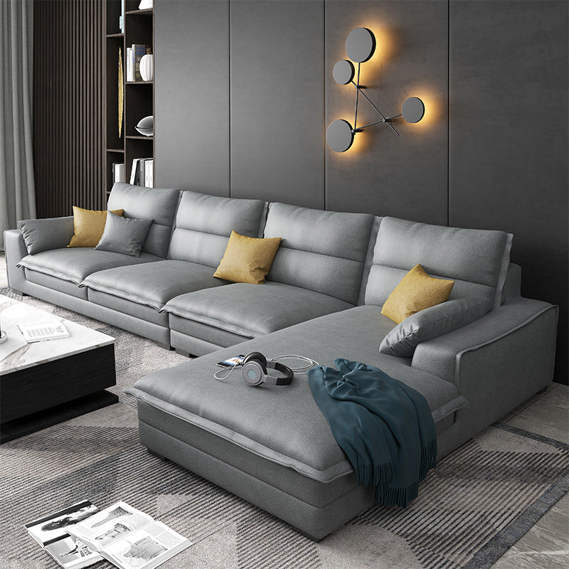 135.83" W √ó 70.87" D √ó 35.43" H L-Shape Faux Leather High Back Square Arm Sectional Light Gray Clearhalo 'furn' 'furn_sectionals' 'Furniture' 'furniture_sectionals' 'kitchen' 'kitchen_sectionals' 'Living Room Furniture' 'Sectionals' 4821490