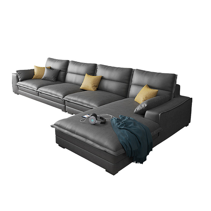 135.83" W √ó 70.87" D √ó 35.43" H L-Shape Faux Leather High Back Square Arm Sectional Grey Clearhalo 'furn' 'furn_sectionals' 'Furniture' 'furniture_sectionals' 'kitchen' 'kitchen_sectionals' 'Living Room Furniture' 'Sectionals' 4821492