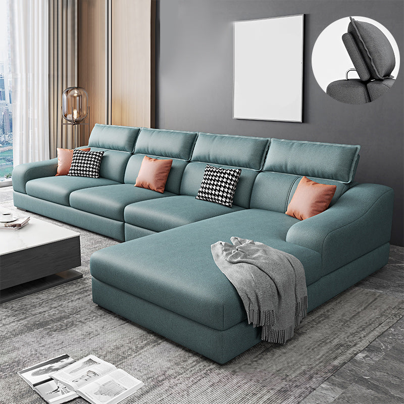 133.86" W √ó 70.87" D √ó 33.46" H L-Shape Faux Leather High Back Sloped Arms Sectional Ocean Blue Clearhalo 'furn' 'furn_sectionals' 'Furniture' 'furniture_sectionals' 'kitchen' 'kitchen_sectionals' 'Living Room Furniture' 'Sectionals' 4821499