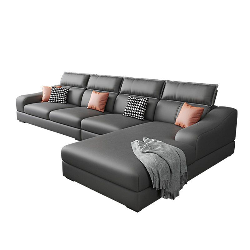 133.86" W √ó 70.87" D √ó 33.46" H L-Shape Faux Leather High Back Sloped Arms Sectional Grey Clearhalo 'furn' 'furn_sectionals' 'Furniture' 'furniture_sectionals' 'kitchen' 'kitchen_sectionals' 'Living Room Furniture' 'Sectionals' 4821502