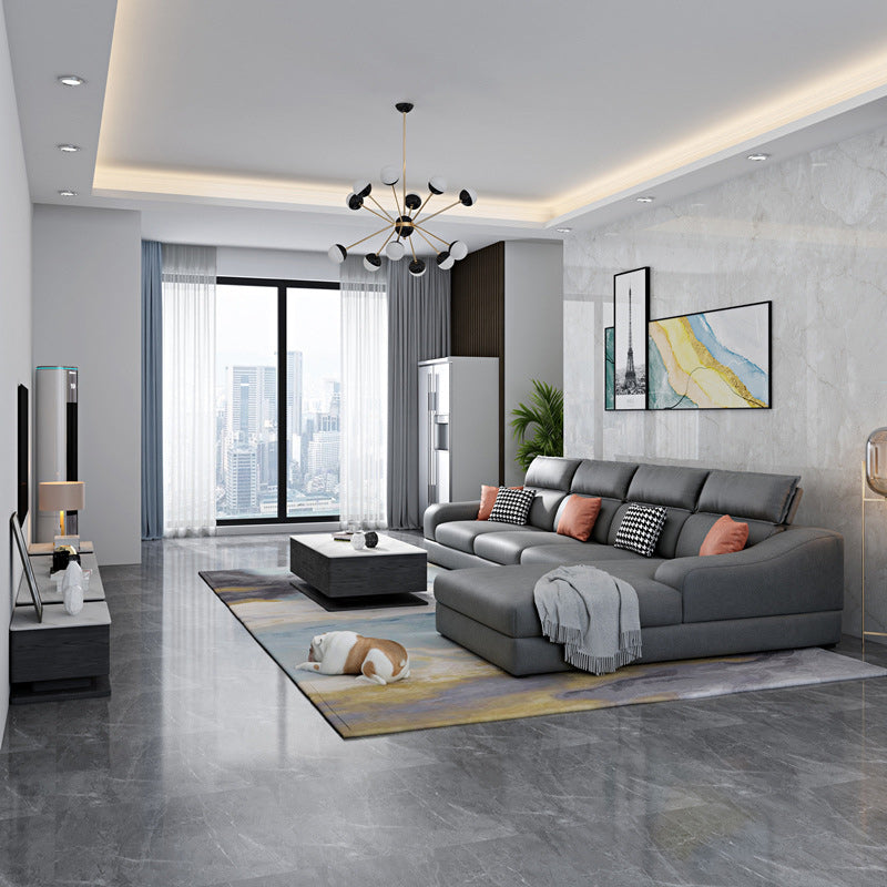 133.86" W √ó 70.87" D √ó 33.46" H L-Shape Faux Leather High Back Sloped Arms Sectional Clearhalo 'furn' 'furn_sectionals' 'Furniture' 'furniture_sectionals' 'kitchen' 'kitchen_sectionals' 'Living Room Furniture' 'Sectionals' 4821507