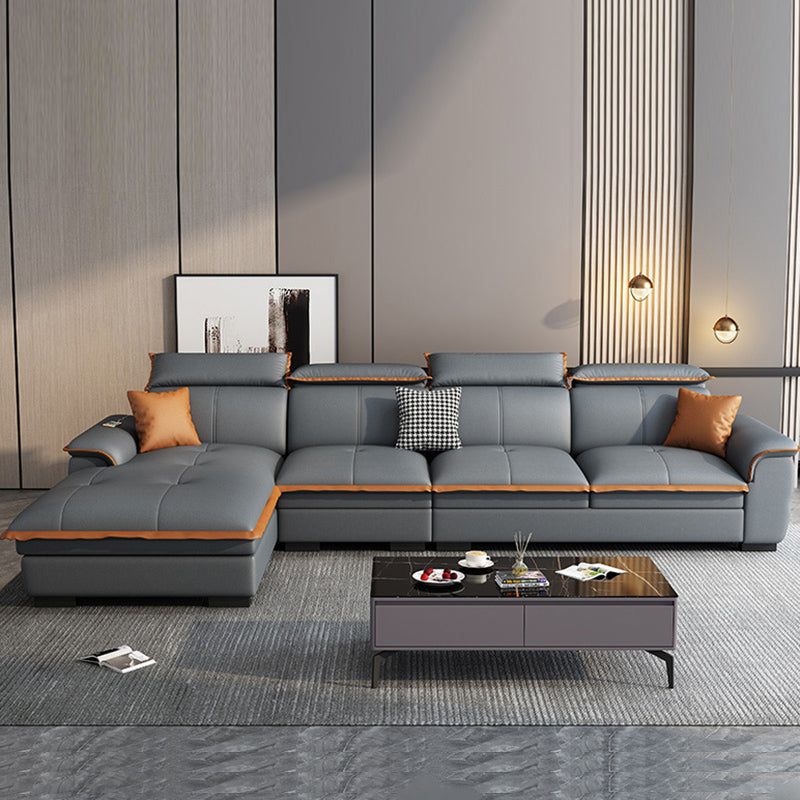 Grey Pillowed Back Cushions Furniture Sectionals with Pillows Clearhalo 'furn' 'furn_sectionals' 'Furniture' 'furniture_sectionals' 'kitchen' 'kitchen_sectionals' 'Living Room Furniture' 'Sectionals' 4821525
