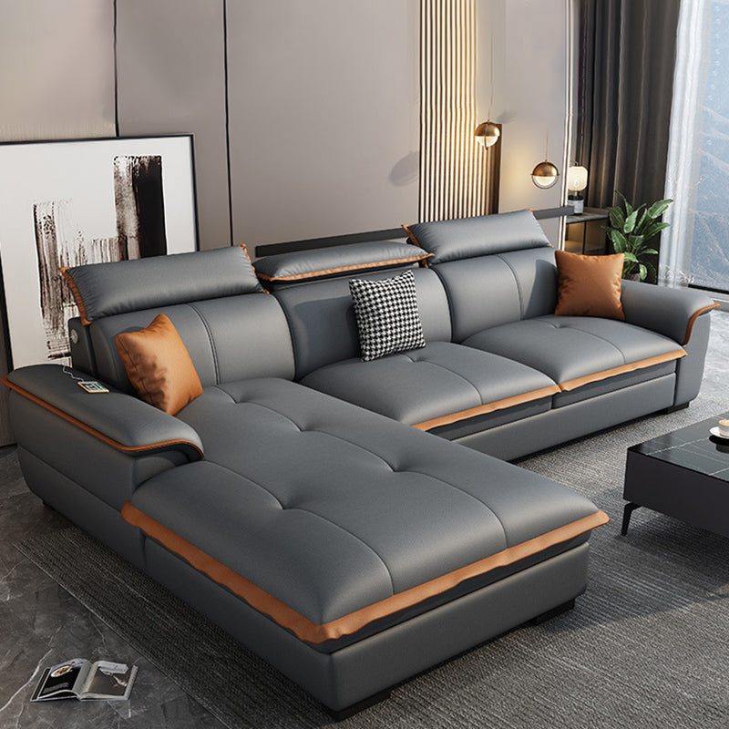 Grey Pillowed Back Cushions Furniture Sectionals with Pillows 104"L x 71"W x 35"H Latex Clearhalo 'furn' 'furn_sectionals' 'Furniture' 'furniture_sectionals' 'kitchen' 'kitchen_sectionals' 'Living Room Furniture' 'Sectionals' 4821531