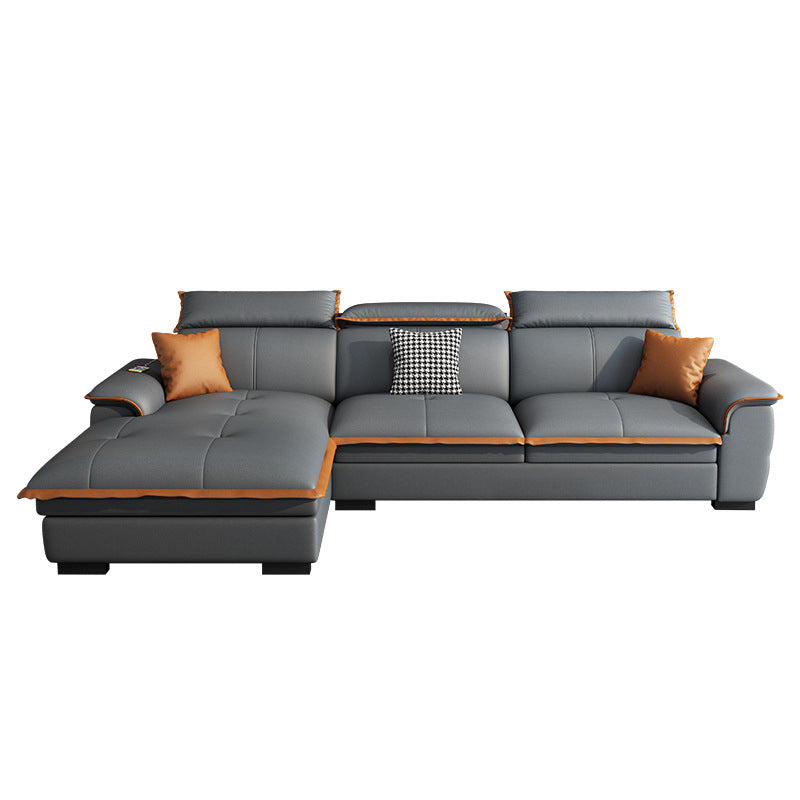 Grey Pillowed Back Cushions Furniture Sectionals with Pillows 104"L x 71"W x 35"H Sponge Clearhalo 'furn' 'furn_sectionals' 'Furniture' 'furniture_sectionals' 'kitchen' 'kitchen_sectionals' 'Living Room Furniture' 'Sectionals' 4821535