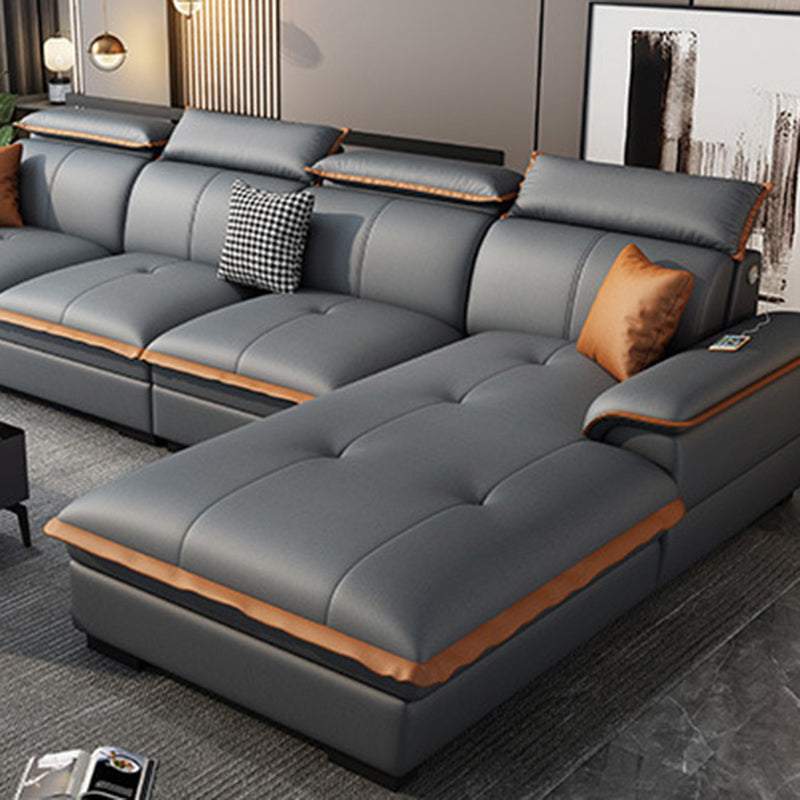 Grey Pillowed Back Cushions Furniture Sectionals with Pillows Clearhalo 'furn' 'furn_sectionals' 'Furniture' 'furniture_sectionals' 'kitchen' 'kitchen_sectionals' 'Living Room Furniture' 'Sectionals' 4821545