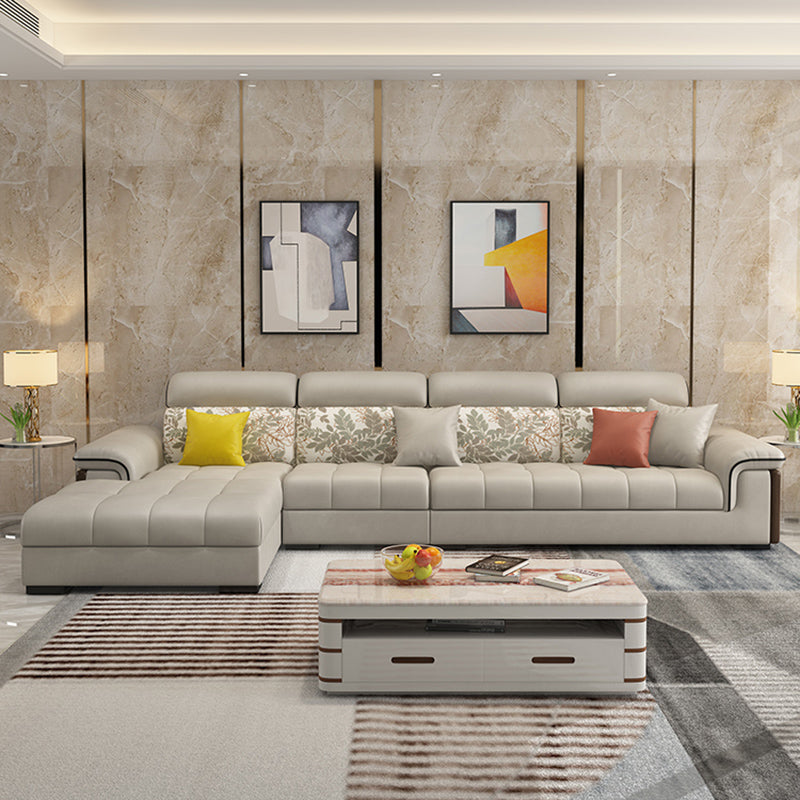 Faux Leather Pillowed Back Cushions Beige Furniture Sectionals Latex Clearhalo 'furn' 'furn_sectionals' 'Furniture' 'furniture_sectionals' 'kitchen' 'kitchen_sectionals' 'Living Room Furniture' 'Sectionals' 4821551