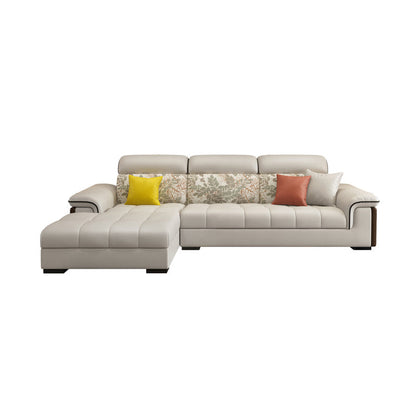 Faux Leather Pillowed Back Cushions Beige Furniture Sectionals Sponge Clearhalo 'furn' 'furn_sectionals' 'Furniture' 'furniture_sectionals' 'kitchen' 'kitchen_sectionals' 'Living Room Furniture' 'Sectionals' 4821554