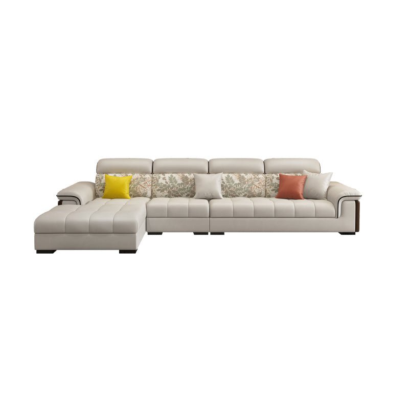 Faux Leather Pillowed Back Cushions Beige Furniture Sectionals Sponge Clearhalo 'furn' 'furn_sectionals' 'Furniture' 'furniture_sectionals' 'kitchen' 'kitchen_sectionals' 'Living Room Furniture' 'Sectionals' 4821558