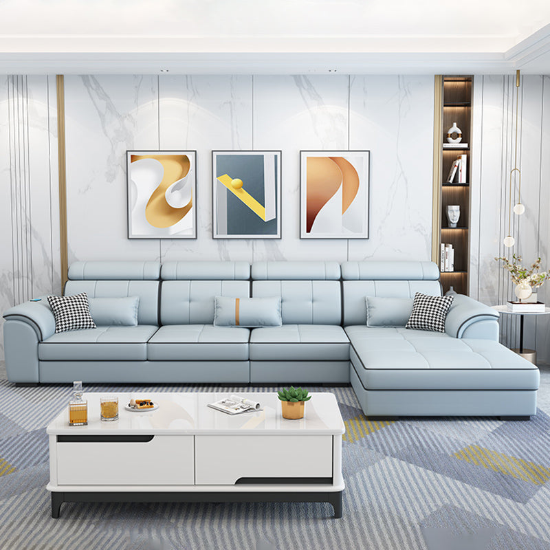 Pillowed Back Cushions Cotton Blend /Faux Leather Furniture Sectionals Clearhalo 'furn' 'furn_sectionals' 'Furniture' 'furniture_sectionals' 'kitchen' 'kitchen_sectionals' 'Living Room Furniture' 'Sectionals' 4821563