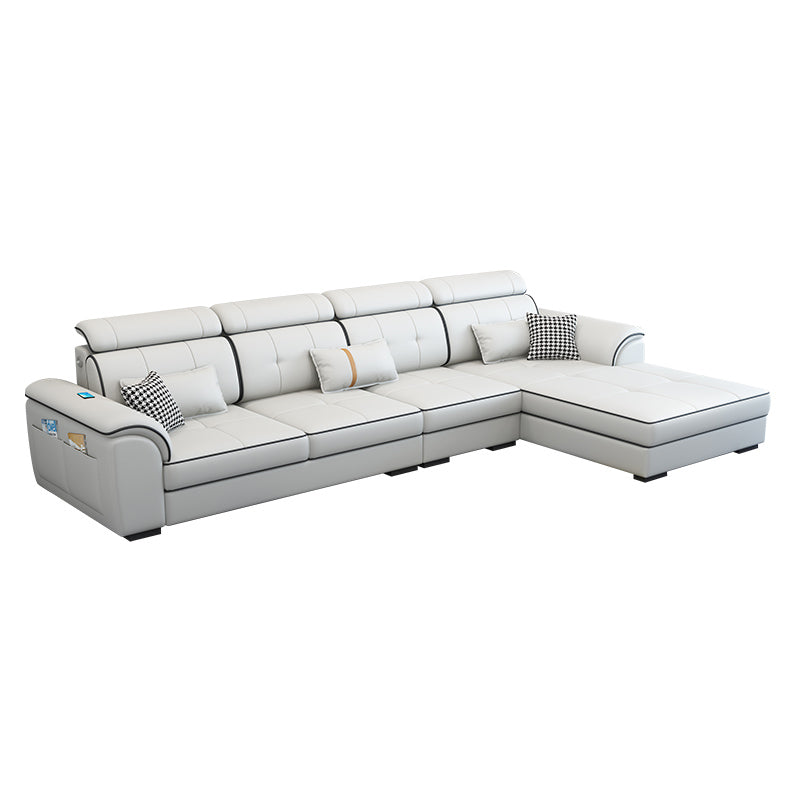 Pillowed Back Cushions Cotton Blend /Faux Leather Furniture Sectionals Beige Clearhalo 'furn' 'furn_sectionals' 'Furniture' 'furniture_sectionals' 'kitchen' 'kitchen_sectionals' 'Living Room Furniture' 'Sectionals' 4821567