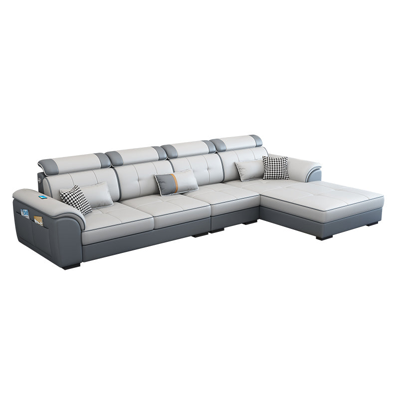 Pillowed Back Cushions Cotton Blend /Faux Leather Furniture Sectionals Dark Light Grey Clearhalo 'furn' 'furn_sectionals' 'Furniture' 'furniture_sectionals' 'kitchen' 'kitchen_sectionals' 'Living Room Furniture' 'Sectionals' 4821568