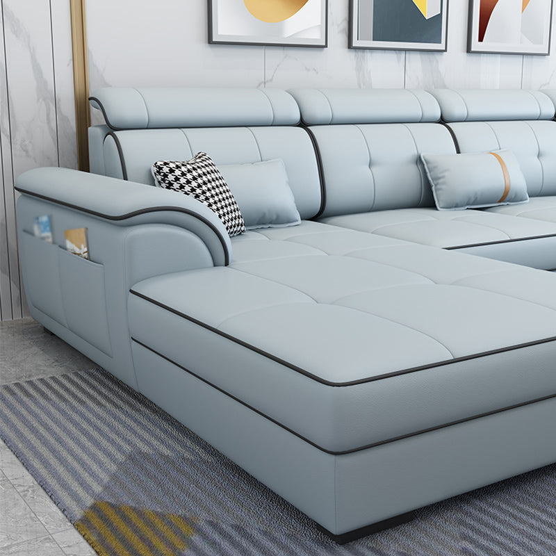 Pillowed Back Cushions Cotton Blend /Faux Leather Furniture Sectionals Clearhalo 'furn' 'furn_sectionals' 'Furniture' 'furniture_sectionals' 'kitchen' 'kitchen_sectionals' 'Living Room Furniture' 'Sectionals' 4821571