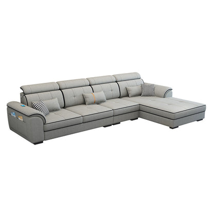 Pillowed Back Cushions Cotton Blend /Faux Leather Furniture Sectionals Gray Clearhalo 'furn' 'furn_sectionals' 'Furniture' 'furniture_sectionals' 'kitchen' 'kitchen_sectionals' 'Living Room Furniture' 'Sectionals' 4821579