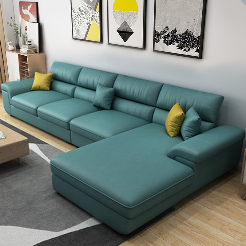 L-Shape High Back Pillow Top Arm Sectional with Slipcovered for Living Room Dark Blue Faux Leather Clearhalo 'furn' 'furn_sectionals' 'Furniture' 'furniture_sectionals' 'kitchen' 'kitchen_sectionals' 'Living Room Furniture' 'Sectionals' 4821581