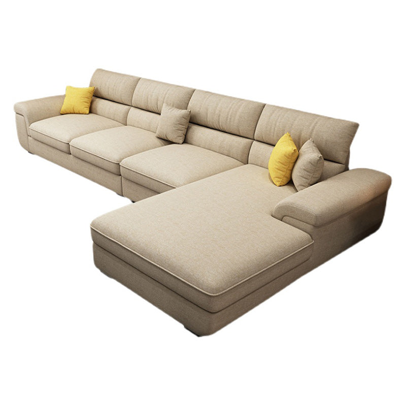 L-Shape High Back Pillow Top Arm Sectional with Slipcovered for Living Room Khaki Linen Blend Clearhalo 'furn' 'furn_sectionals' 'Furniture' 'furniture_sectionals' 'kitchen' 'kitchen_sectionals' 'Living Room Furniture' 'Sectionals' 4821586