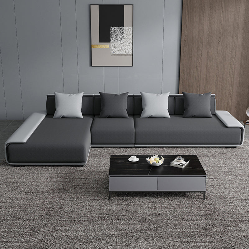 Dark Grey Modular Sectional with Square and Pillow Back Cushion 142"L x 71"W x 29.5"H Left Latex Clearhalo 'furn' 'furn_sectionals' 'Furniture' 'furniture_sectionals' 'kitchen' 'kitchen_sectionals' 'Living Room Furniture' 'Sectionals' 4821618