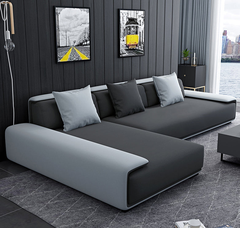 Dark Grey Modular Sectional with Square and Pillow Back Cushion 112"L x 71"W x 29.5"H Left Latex Clearhalo 'furn' 'furn_sectionals' 'Furniture' 'furniture_sectionals' 'kitchen' 'kitchen_sectionals' 'Living Room Furniture' 'Sectionals' 4821623