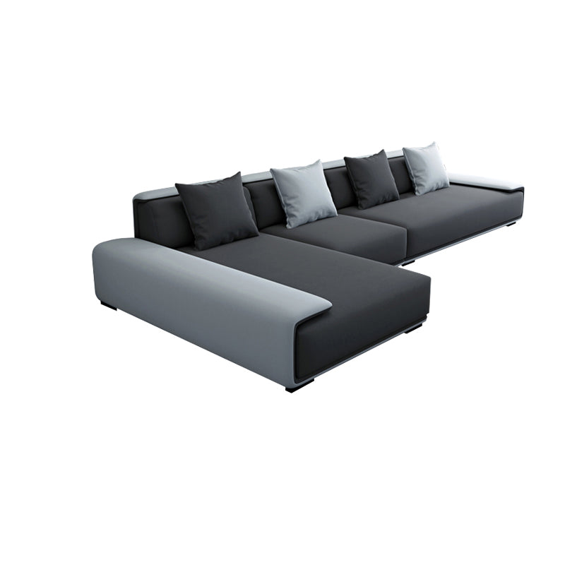 Dark Grey Modular Sectional with Square and Pillow Back Cushion Clearhalo 'furn' 'furn_sectionals' 'Furniture' 'furniture_sectionals' 'kitchen' 'kitchen_sectionals' 'Living Room Furniture' 'Sectionals' 4821626