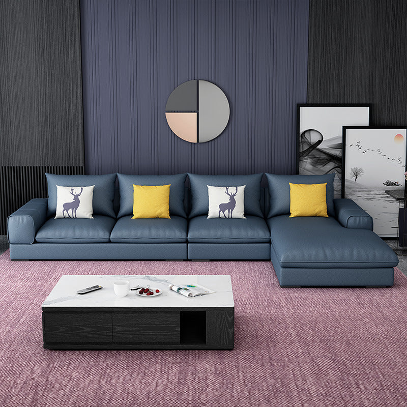 70"D Square Arms Sectionals with Removable Cushions for Living Room and Apartment Blue Faux Leather Latex Clearhalo 'furn' 'furn_sectionals' 'Furniture' 'furniture_sectionals' 'kitchen' 'kitchen_sectionals' 'Living Room Furniture' 'Sectionals' 4821633