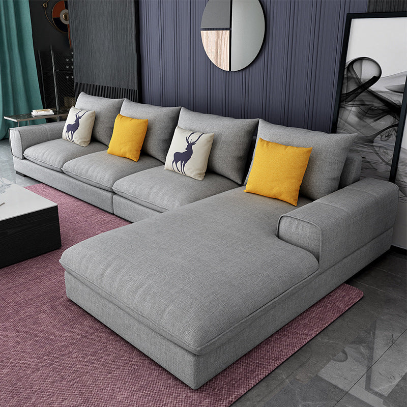 70"D Square Arms Sectionals with Removable Cushions for Living Room and Apartment Grey Linen Blend Clearhalo 'furn' 'furn_sectionals' 'Furniture' 'furniture_sectionals' 'kitchen' 'kitchen_sectionals' 'Living Room Furniture' 'Sectionals' 4821636