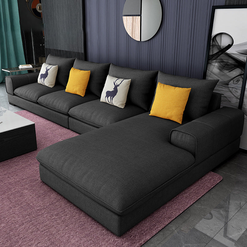 70"D Square Arms Sectionals with Removable Cushions for Living Room and Apartment Dark Gray Linen Blend Clearhalo 'furn' 'furn_sectionals' 'Furniture' 'furniture_sectionals' 'kitchen' 'kitchen_sectionals' 'Living Room Furniture' 'Sectionals' 4821638