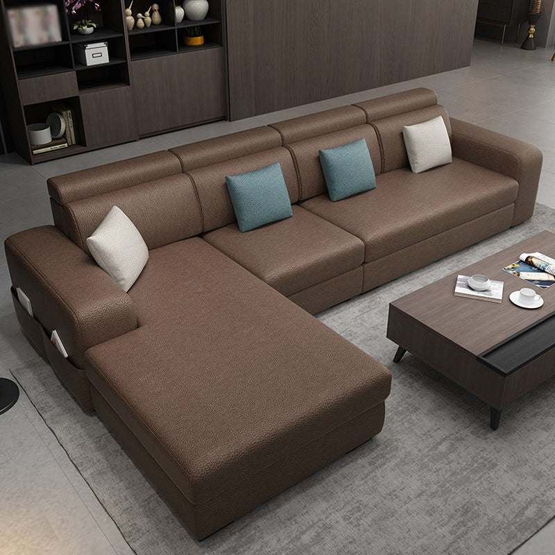 Square Arms Faux Leather/Linen Blend Sectionals with Chaise for Living Room Coffee Faux Leather Clearhalo 'furn' 'furn_sectionals' 'Furniture' 'furniture_sectionals' 'kitchen' 'kitchen_sectionals' 'Living Room Furniture' 'Sectionals' 4821649