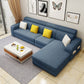 Square Arms Faux Leather/Linen Blend Sectionals with Chaise for Living Room Blue Linen Blend Clearhalo 'furn' 'furn_sectionals' 'Furniture' 'furniture_sectionals' 'kitchen' 'kitchen_sectionals' 'Living Room Furniture' 'Sectionals' 4821652
