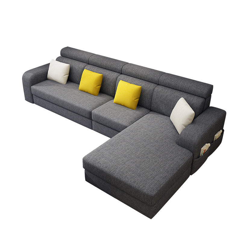 Square Arms Faux Leather/Linen Blend Sectionals with Chaise for Living Room Clearhalo 'furn' 'furn_sectionals' 'Furniture' 'furniture_sectionals' 'kitchen' 'kitchen_sectionals' 'Living Room Furniture' 'Sectionals' 4821658