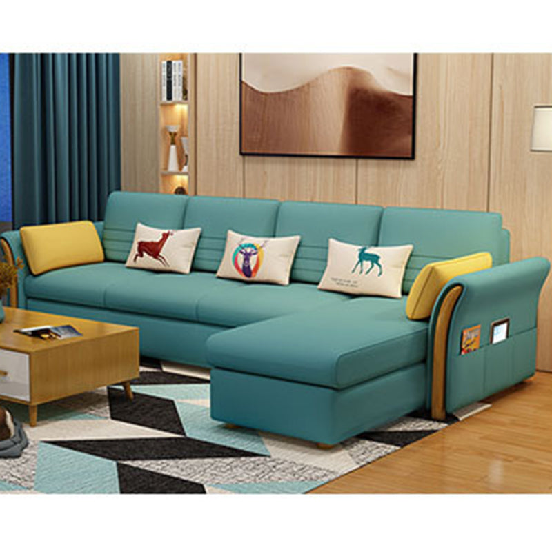Cushion Back Contemporary Storage Living Room L-Shape Reclining Sofa Aqua Cotton Clearhalo 'furn' 'furn_sectionals' 'Furniture' 'furniture_sectionals' 'kitchen' 'kitchen_sectionals' 'Living Room Furniture' 'Sectionals' 4821672