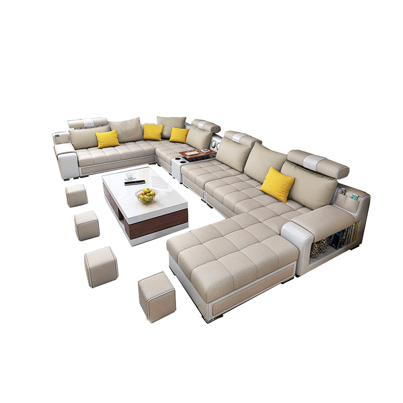 Faux Leather Pillowed Back Cushions Stain-Resistant Tufted Sectionals Sofa with Storage Yellow Clearhalo 'furn' 'furn_sectionals' 'Furniture' 'furniture_sectionals' 'kitchen' 'kitchen_sectionals' 'Living Room Furniture' 'Sectionals' 4821683