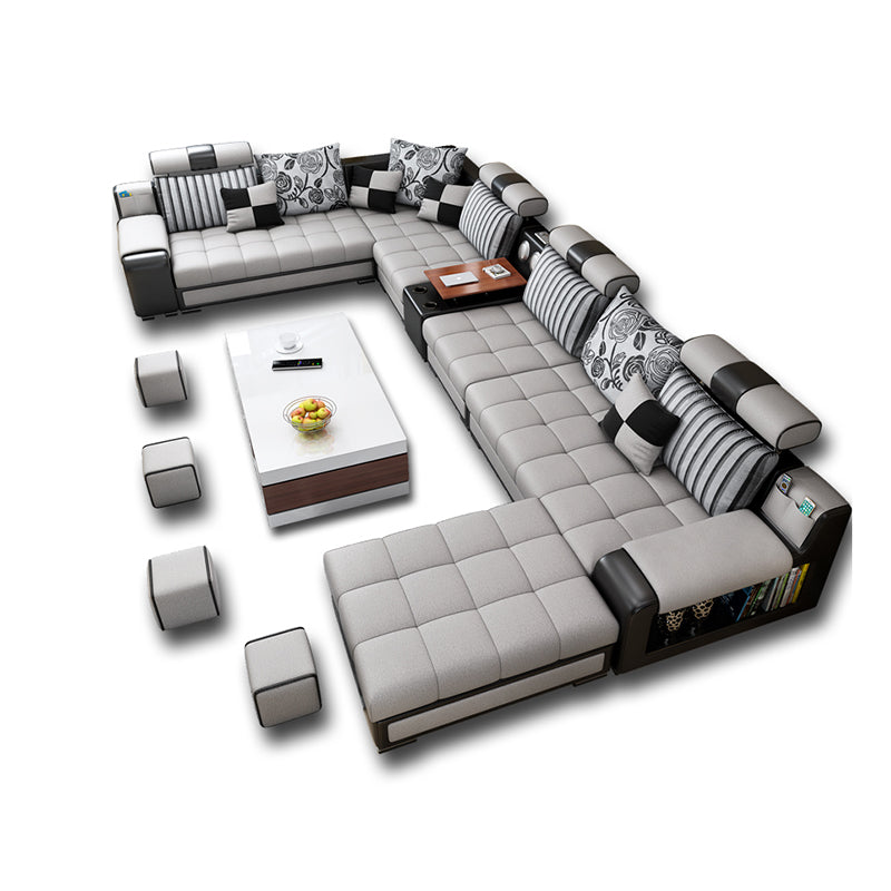 Faux Leather Pillowed Back Cushions Stain-Resistant Tufted Sectionals Sofa with Storage Light Grey Sponge Clearhalo 'furn' 'furn_sectionals' 'Furniture' 'furniture_sectionals' 'kitchen' 'kitchen_sectionals' 'Living Room Furniture' 'Sectionals' 4821685