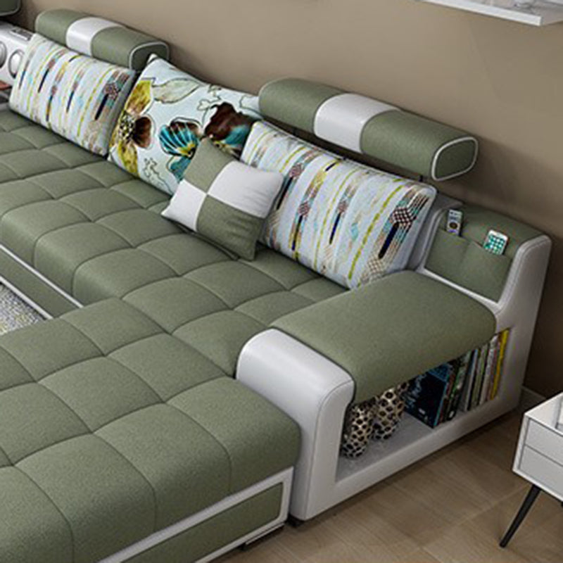 Faux Leather Pillowed Back Cushions Stain-Resistant Tufted Sectionals Sofa with Storage Clearhalo 'furn' 'furn_sectionals' 'Furniture' 'furniture_sectionals' 'kitchen' 'kitchen_sectionals' 'Living Room Furniture' 'Sectionals' 4821687