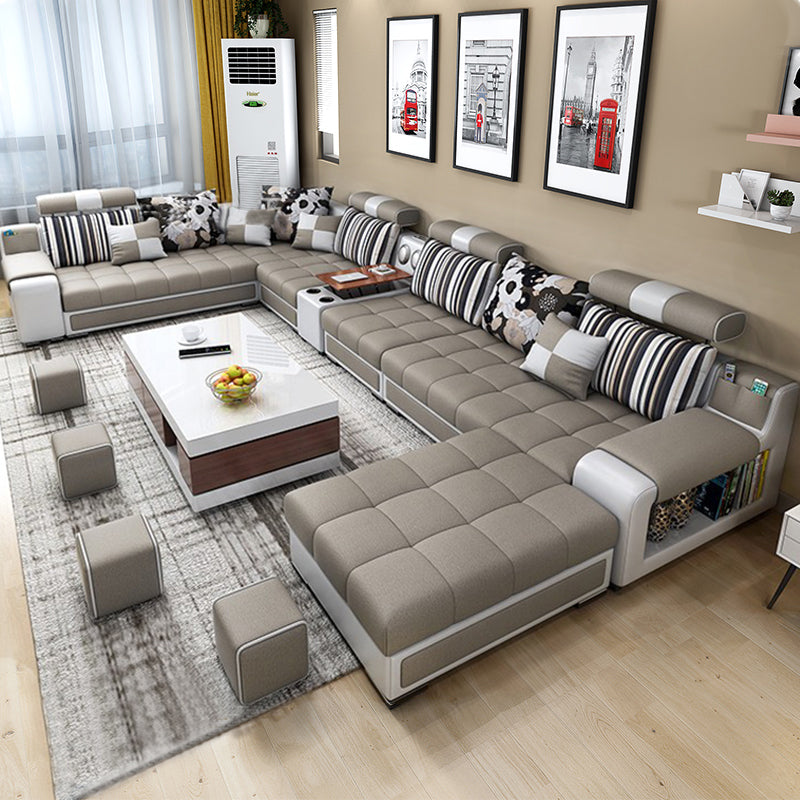 Faux Leather Pillowed Back Cushions Stain-Resistant Tufted Sectionals Sofa with Storage Coffee Clearhalo 'furn' 'furn_sectionals' 'Furniture' 'furniture_sectionals' 'kitchen' 'kitchen_sectionals' 'Living Room Furniture' 'Sectionals' 4821688