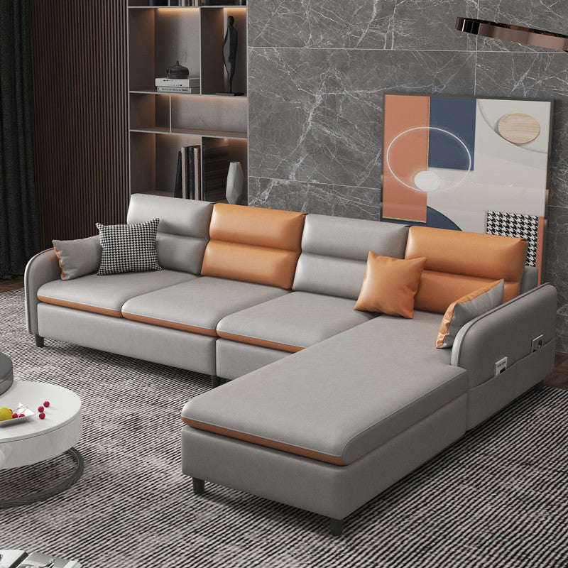 Right Hand Facing L-Shape Sectional with Square Arm and Storage Light Gray Clearhalo 'furn' 'furn_sectionals' 'Furniture' 'furniture_sectionals' 'kitchen' 'kitchen_sectionals' 'Living Room Furniture' 'Sectionals' 4821699