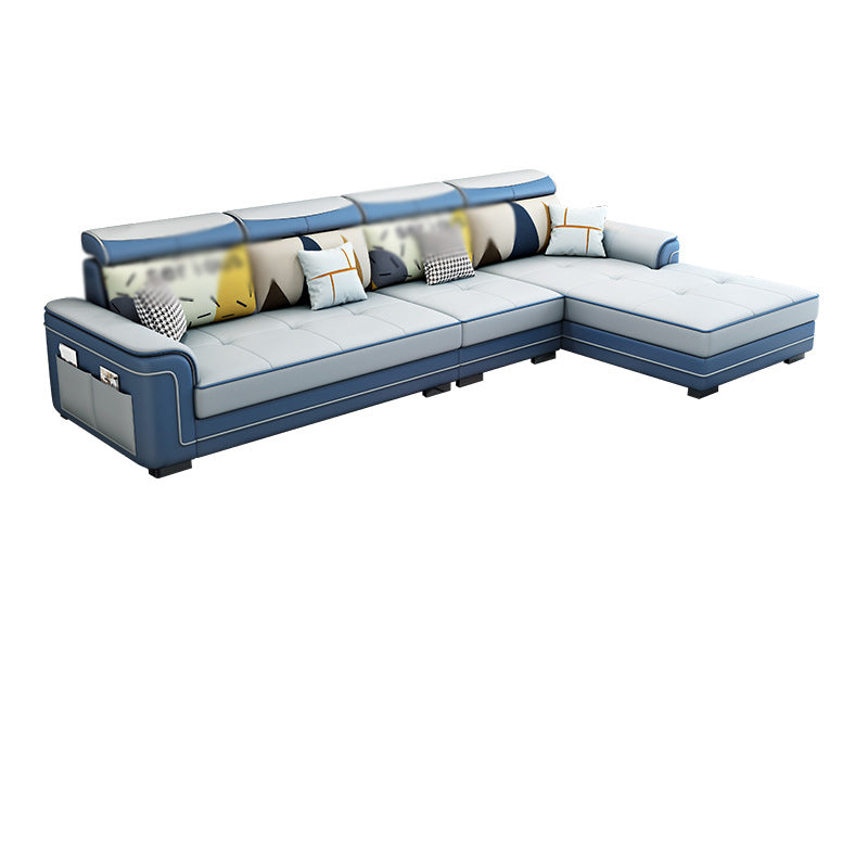 Modern Faux Leather/Linen Blend L-Shape 4-seat Sectionals with Storage Dark Blue-White Clearhalo 'Furniture' 'furniture_sectionals' 'kitchen' 'kitchen_sectionals' 'Living Room Furniture' 'Sectionals' 4821706