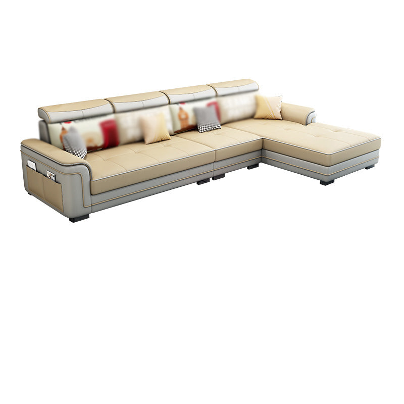 Modern Faux Leather/Linen Blend L-Shape 4-seat Sectionals with Storage Yellow Clearhalo 'Furniture' 'furniture_sectionals' 'kitchen' 'kitchen_sectionals' 'Living Room Furniture' 'Sectionals' 4821712