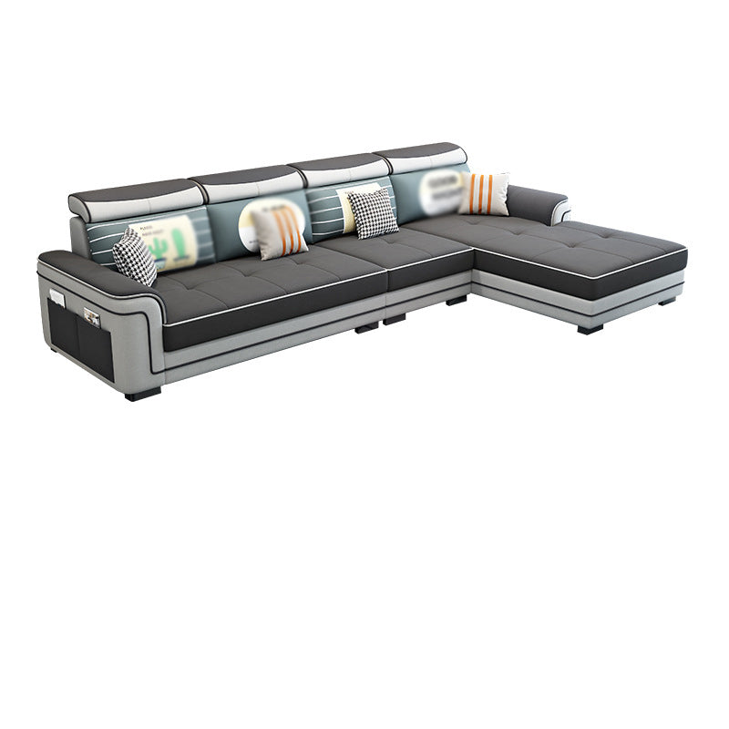 Modern Faux Leather/Linen Blend L-Shape 4-seat Sectionals with Storage Black Clearhalo 'Furniture' 'furniture_sectionals' 'kitchen' 'kitchen_sectionals' 'Living Room Furniture' 'Sectionals' 4821714