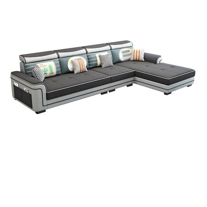 Modern Faux Leather/Linen Blend L-Shape 4-seat Sectionals with Storage Black Clearhalo 'Furniture' 'furniture_sectionals' 'kitchen' 'kitchen_sectionals' 'Living Room Furniture' 'Sectionals' 4821714