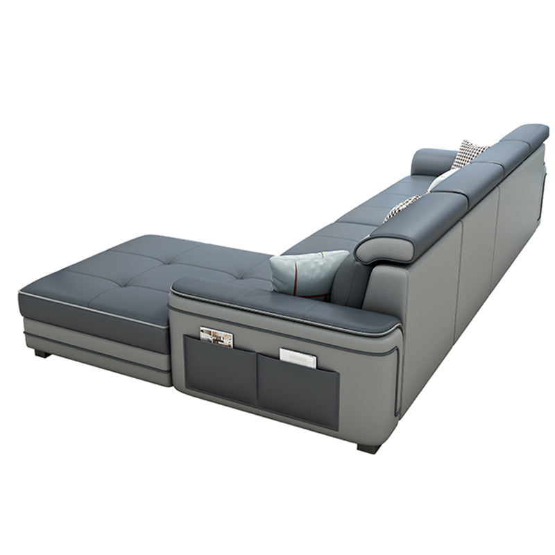 Modern Faux Leather/Linen Blend L-Shape 4-seat Sectionals with Storage Clearhalo 'Furniture' 'furniture_sectionals' 'kitchen' 'kitchen_sectionals' 'Living Room Furniture' 'Sectionals' 4821717