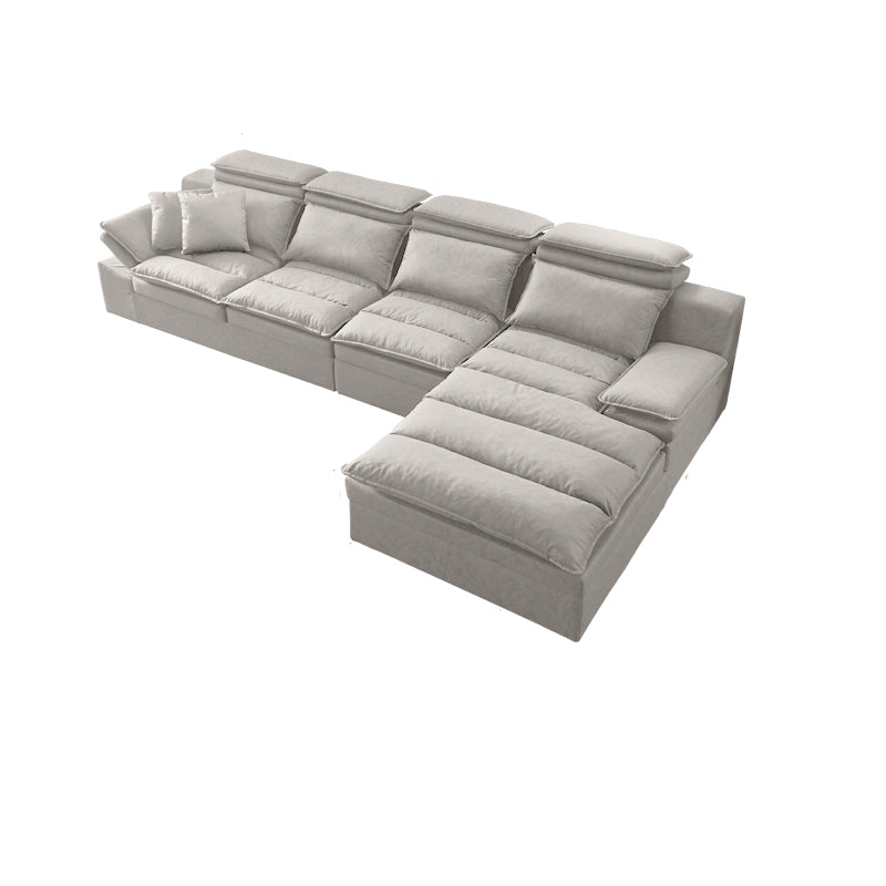 Modern Modular Reversible Sectional with High Back for Apartment 141"L x 73"W x 28"H Khaki Faux Leather Clearhalo 'furn' 'furn_sectionals' 'Furniture' 'furniture_sectionals' 'kitchen' 'kitchen_sectionals' 'Living Room Furniture' 'Sectionals' 4821785